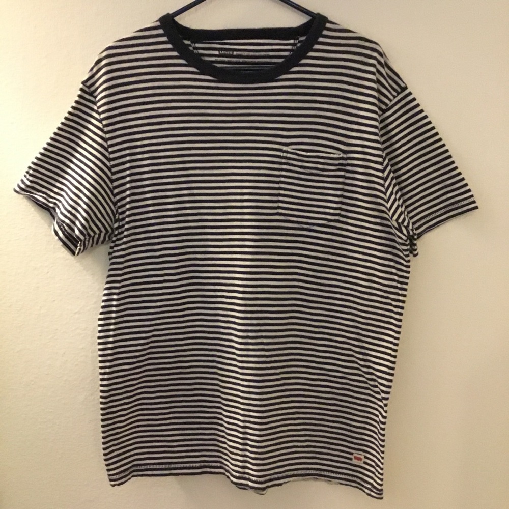 Levi’s Men’s Blue and White Stripe Shirt